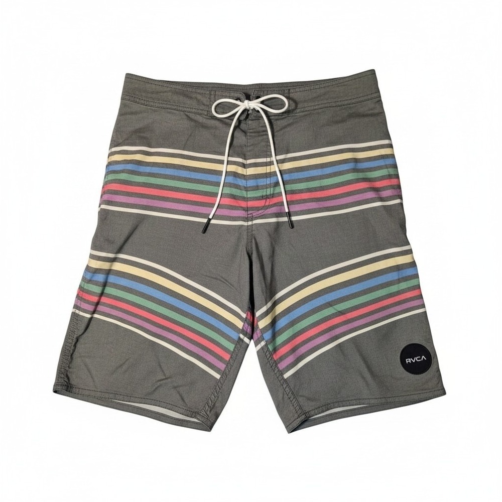 RVCA Board Shorts‎ Mens 36 Gray Multi Stripe Heritage Stretch Swim Trunks beach